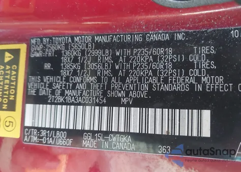 2010 Lexus Rx 350 из США, поврежденный, VIN 2T2BK1BA3AC031454